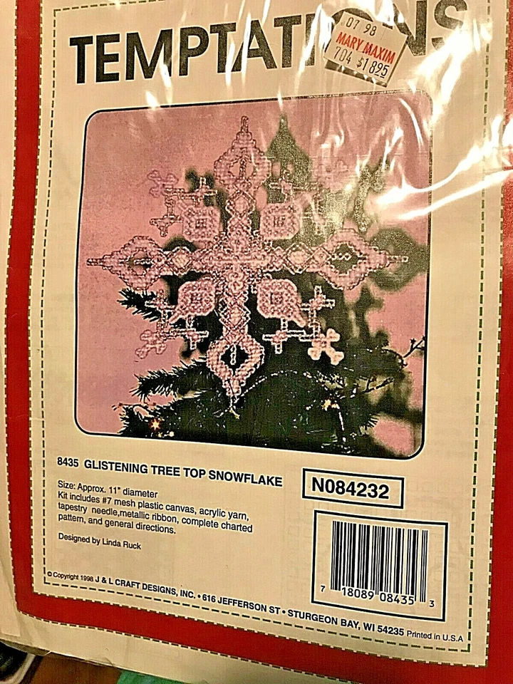 Árbol de Navidad Top Copo de Nieve Mary Maxim 8435 c1998 Kit de Lona de Plástico Nuevo en Paquete Foto 3 de 4