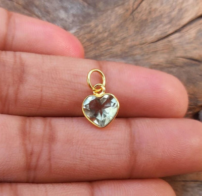 18k Solid Gold Heart Amethyst Charm Natural Gemstone Pendant Handmade Necklace