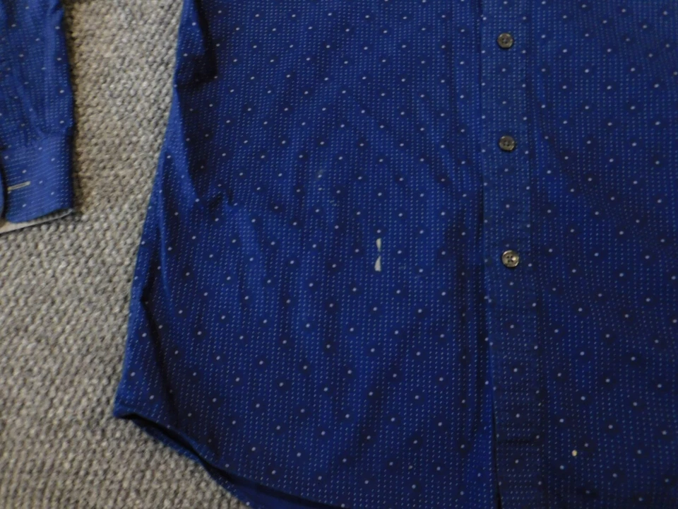 Camisa Michael Kors Para Hombre Mediana Azul Ajuste Clásico Lunares Botones Foto 4 de 4