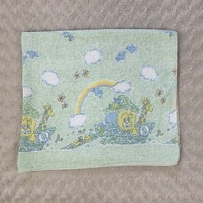 Vintage Noah's USS Ark Baby Receiving Blanket Blue Green Lion Giraffe Rainbow