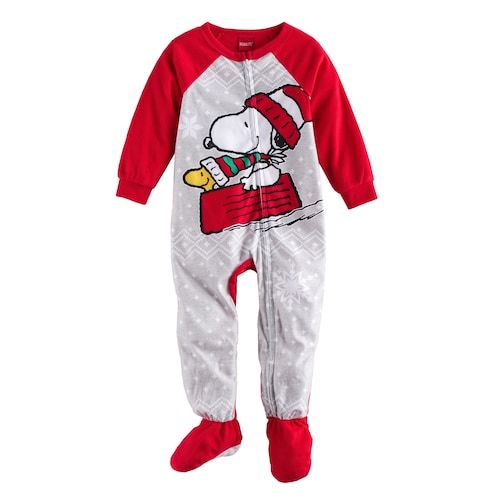 NWT PEANUTS SNOOPY 18M ONE PIECE FOOTED PAJAMAS RED