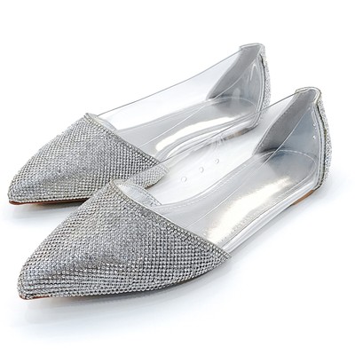 Rhinestone Pointed Silver Flats Luxury Silver Footwear Crystal