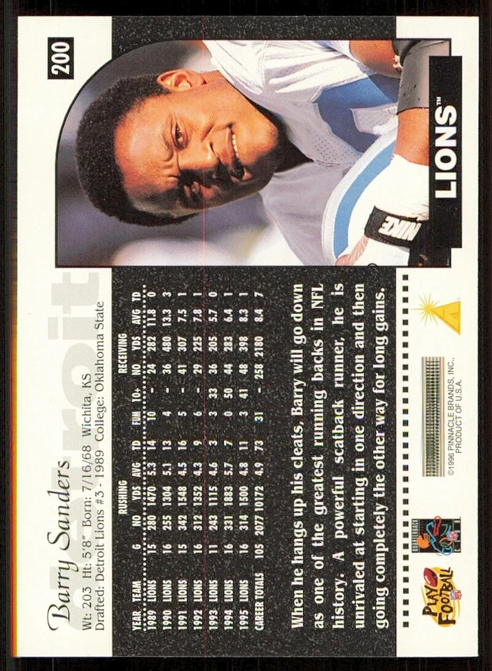 1996 Score #200 Barry Sanders - Image 2 of 2