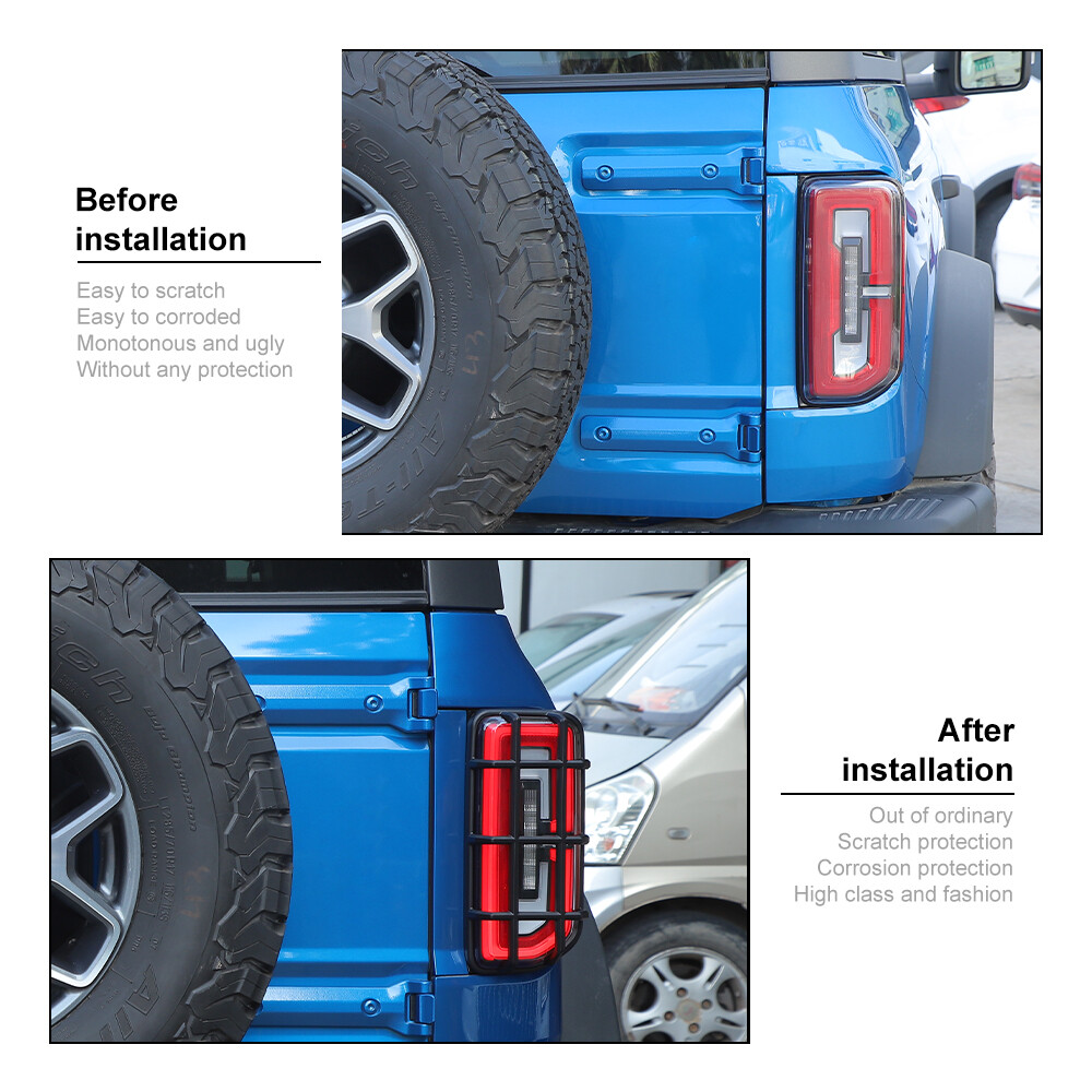 Exterior Rear Tail Light Decoration Guard Cover Bezel – Fits Ford Bronco 2021+ Black