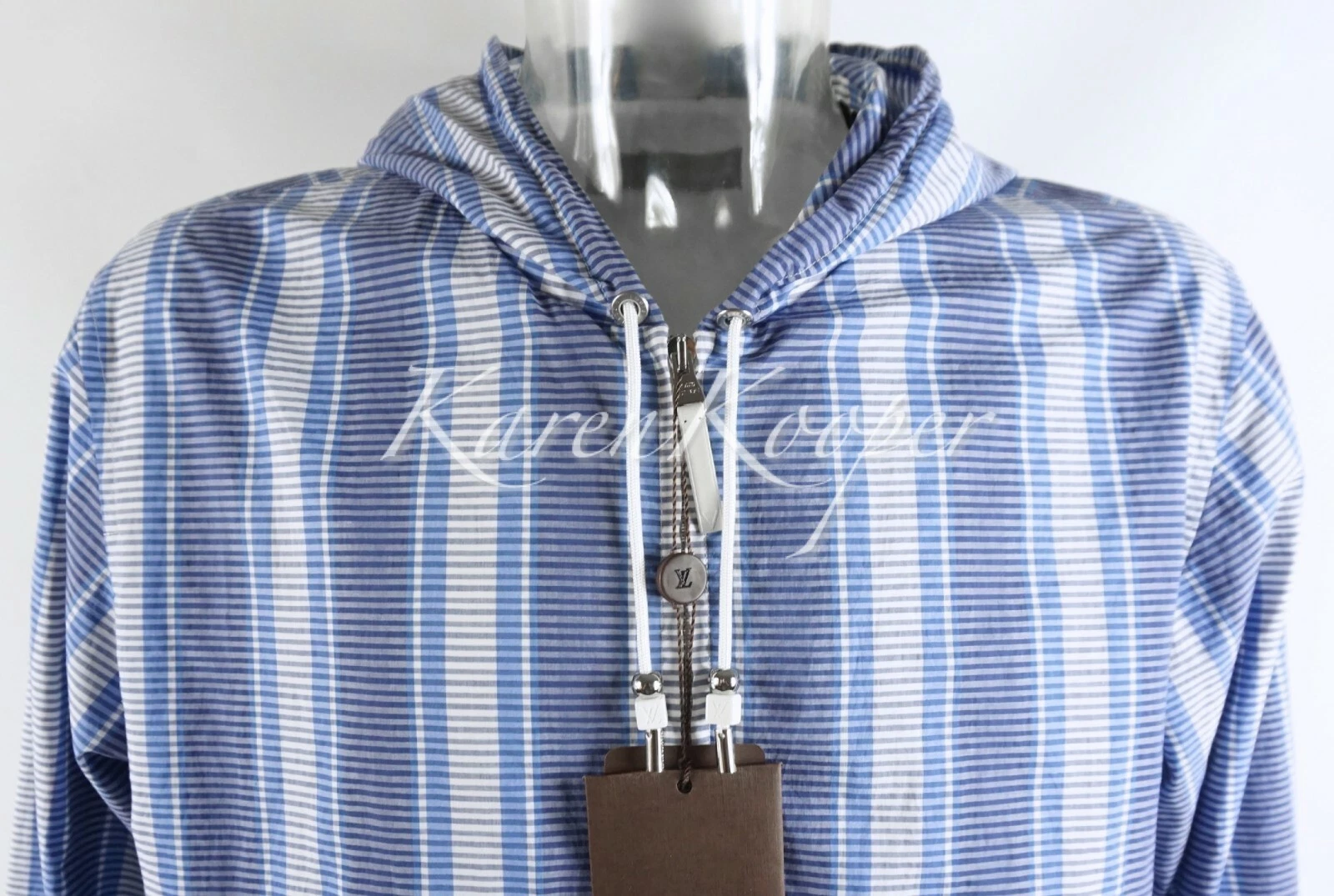 LOUIS VUITTON（LV） NUOVA GIACCA CON CAPPUCCIO GASTON DA UOMO LOUIS VUITTON BLU A RIGHE BLU CAPPOTTO GIACCA XL