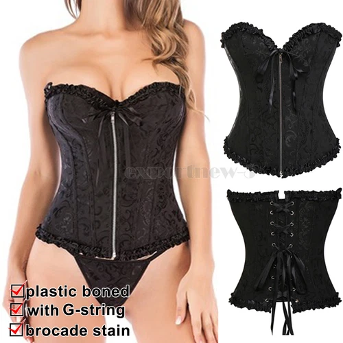 US Damen Gothic schwarz entbeint Taille Training Korsett Überbrust Bustier Body Shaper - Bild 12 von 49