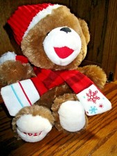 Dan Dee 2017 Brown Bear 12" Tall Soft Plush Red Snowflake Scarf Santa Hat 556
