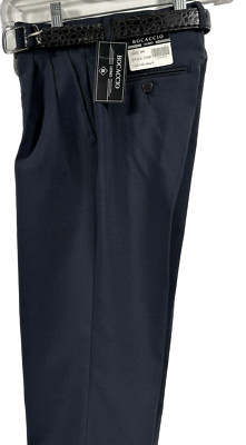 Bocaccio Uomo Boys Navy Blue Dress Pants Pleated Regular Hem Belt Sizes 8 - 10