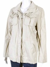 Gant Womens Utility Cargo Jacket Size Medium Beige Zipper Snap Drawstring Hood