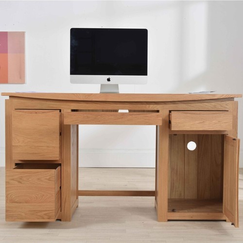 Großer Computertisch mit Schubladen & Schrank Home Office Möbel - Halbmond Eiche - Bild 2 von 4