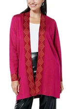 Antthony Women's Jacquard Knit Sweater Jacket Raspberry