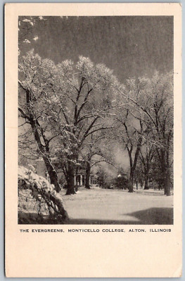 Alton Illinois 1940s Artvue Postcard The Evergreens Monticello College Snow