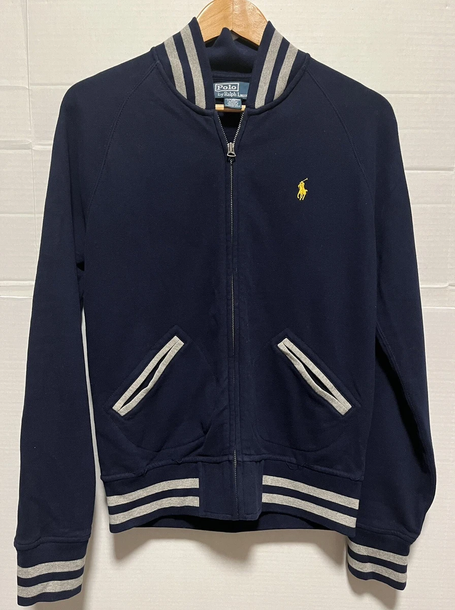 Polo Ralph Lauren Men s Blue Gray Raglan Full Zip Varsity Jacket Size Small