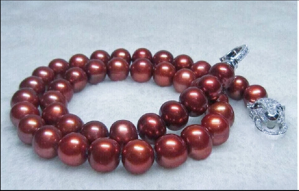 AAA+9-10MM SOUTH SEA PERFECT brown RED PEARL NECKLACE silver 18" 20" - Image 2 of 3