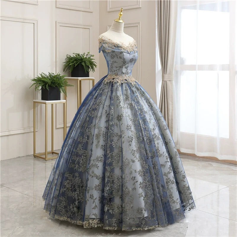 Stylish Long Ball Gown Dress Tulle Lace Formal Evening Prom Dress for Women - Image 4 of 4
