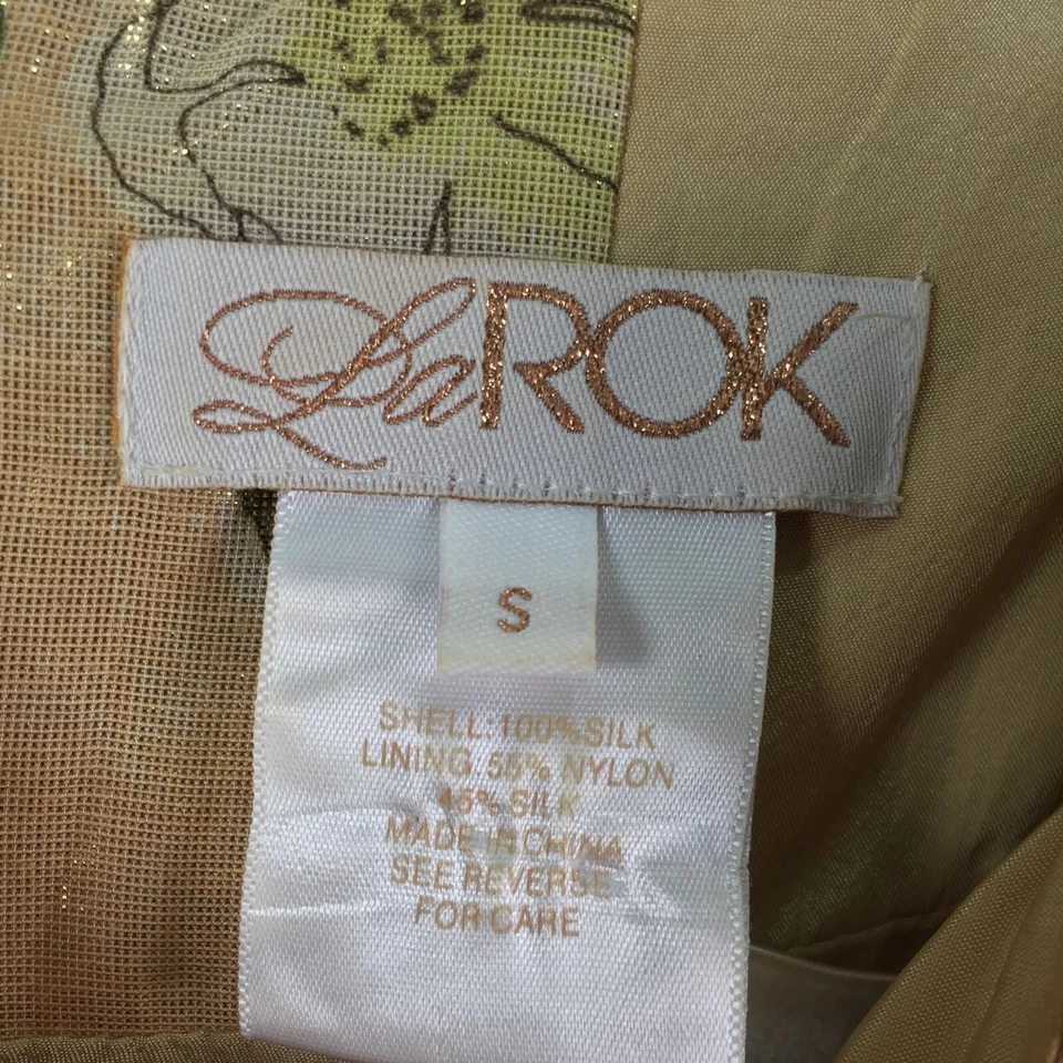 Vestido La Rok mujer talla S aus 8 corte acampanado seda dorado floral sin mangas 111408 Foto 3 de 4