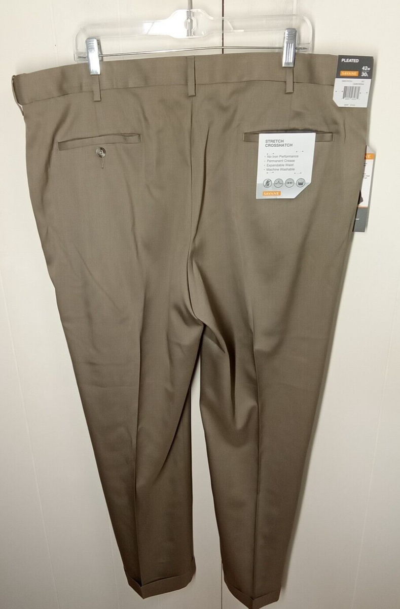 Savane Pants Mens 42X30 Dark Patina Pleated Big And Tall Straight