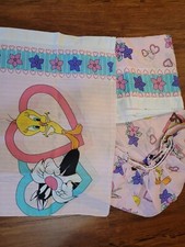 1996 Vintage Tweety Bird Sheets Set Flat Fitted And 1 Pillowcase Double Sided