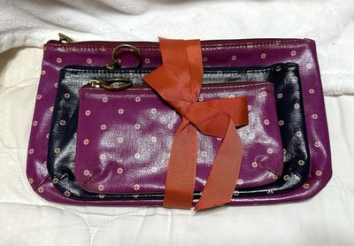 Fossil Key Per Coated Canvas Multi Pink Fuchsia Blue Triple Pouch Set