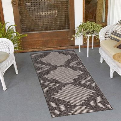 Unique Loom Outdoor Modern Collection Area Rug - Tambor 2 X 5 1 Runner Charcoal