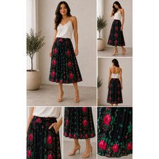Vintage Dark Floral Silk Midi Skirt Romantic Prairie Cottagecore Size 8
