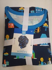 Women's Hanukkah Lions Print Matching Family Pajama Set M Medium Navy Blue