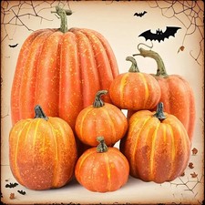 7pcs Pumpkin Autumn Decor Outdoor Orange Foam Plastic Fake Artificial...