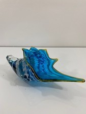 Conch Sea Shell Art Glass Sculpture Murano Style Ocean Blue Handblown 10.5"