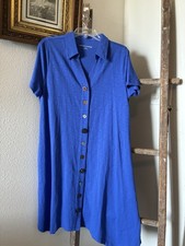 NWT Soft Surroundings Danielle Button Dress Dazzling Blue Asymmetric Hem Size L