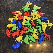 Vintage Mixed Multicolor 40 Plastic Farm Animals Pig Cow Goat Sheep Dog 