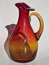 Blown Glass Amberina Decanter Pitcher Art MCM Vtg 7 1/2" Pinched Mouth US SELLER