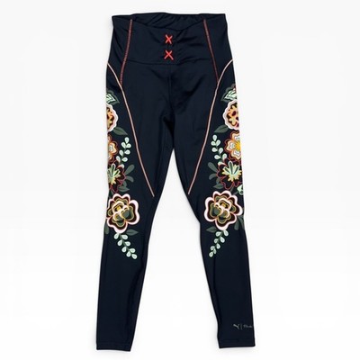 Puma Frida Kahlo Leggings Womens Small Black Floral Embroidery High Rise NWT