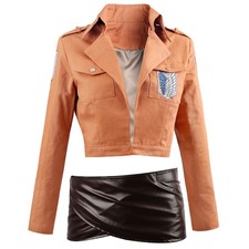 Shingeki no Kyojin Scouting Legion Eren Mikasa Cosplay Coat with Leather Skirt
