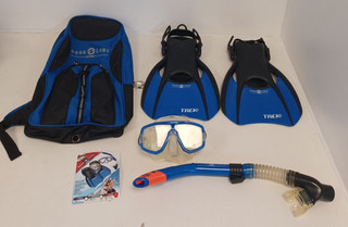 Aqua Lung Sport Snorkel Set Madera Mask Trek Fins Bag Large Blue B92 P458