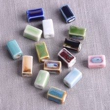 30pcs Rectangle Cuboid Shape 12x8mm Handmade Enamal Ceramic Porcelain Beads Lot