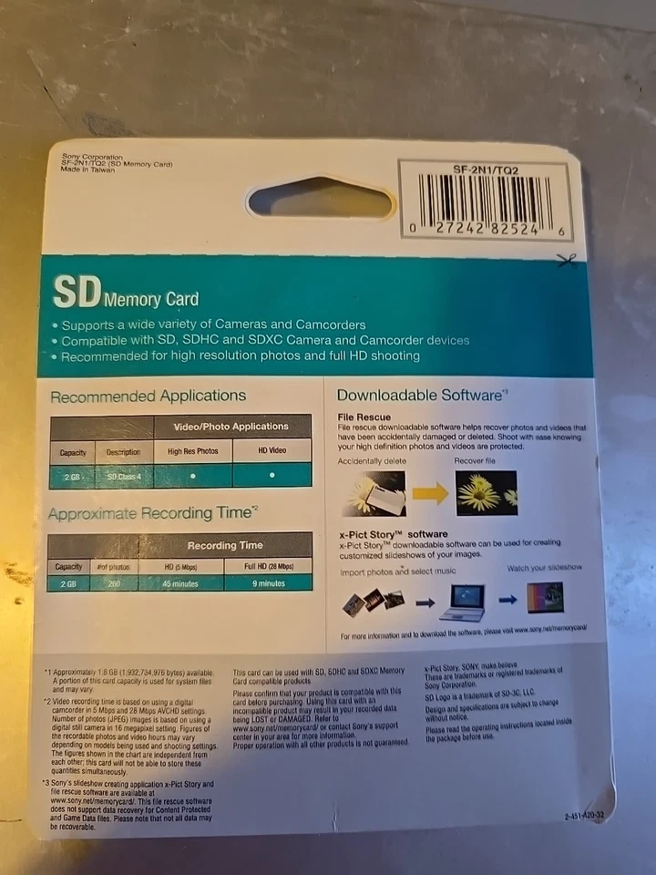 Sony 2gb SD Memory Card - Image 2 of 2