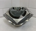 Murano Flavio Poli Sommerso Smoked Grey & Clear Faceted Glass Ashtray 1960s