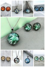 ms💎 Cabochon Schmuckset *auch einzeln* Halskette Ohrstecker Edelstahl HM-2523