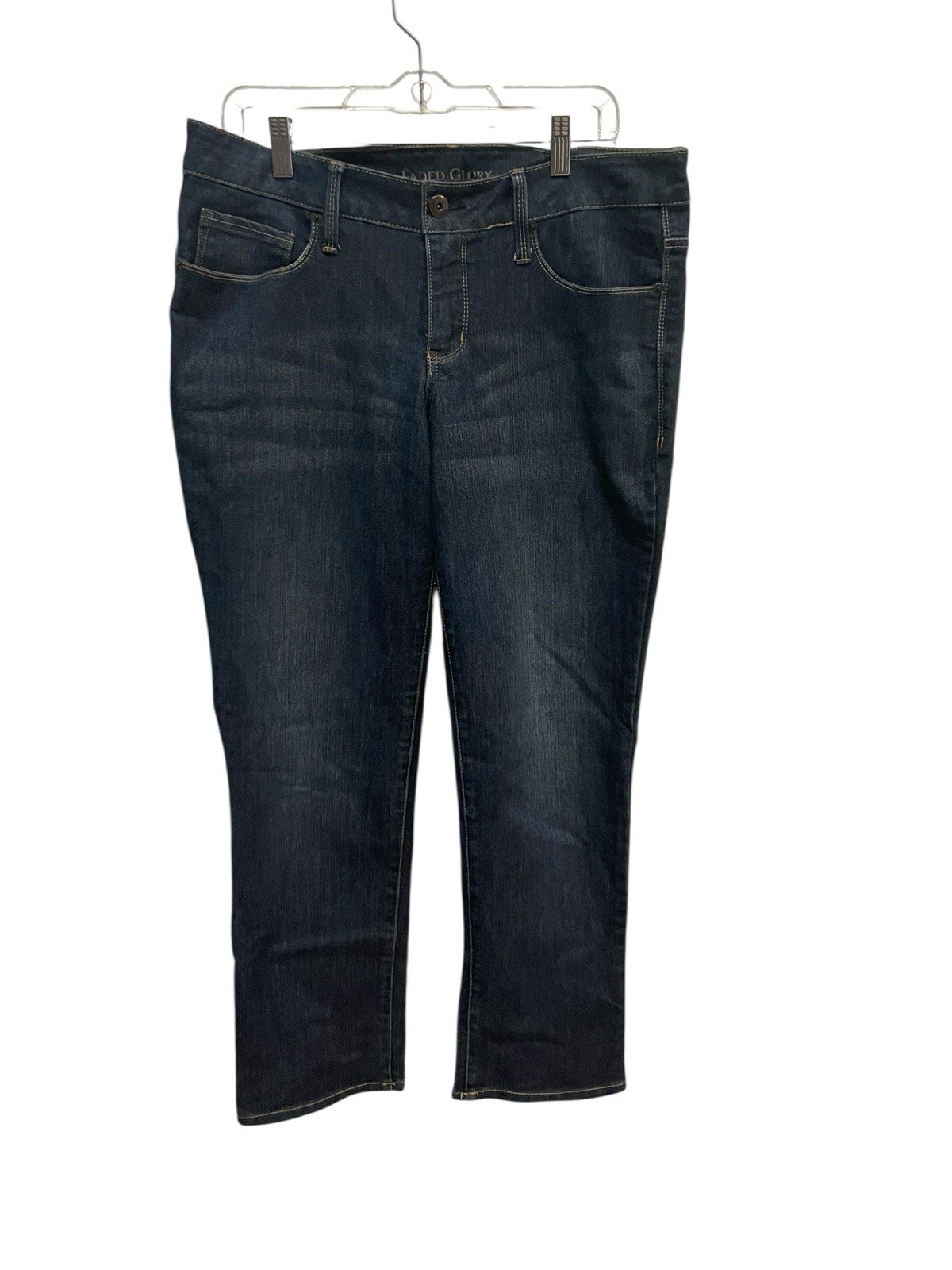 Women's Dark Wash Straight Leg Jeans Size 14 Classic Casual Denim Faded Glory