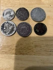 6x US coins: 1888 liberty nickel, 2 seated dimes, shield, 1883nc