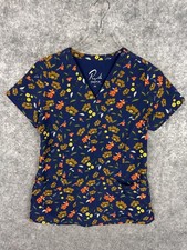 Maevn Prints Shirt Scrub Top Womens XS Blue Floral Print V Neck Medical