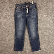 New J Crew 25P Vintage Straight Slim Jeans Raw Hem Medium Wash Denim Womens