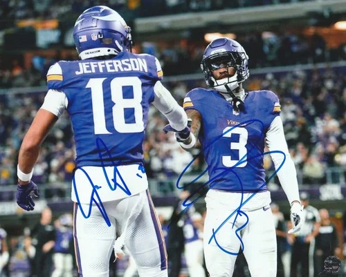 Justin Jefferson & Jordan Addison Autographed Minnesota 8x10 Photo COA-Hologram
