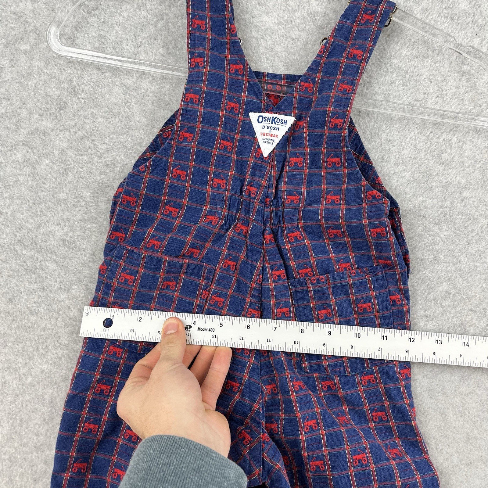 Vintage Osh Kosh B'Gosh Overalls 2T Red Blue MultiColored Wagons Trains Vestbak