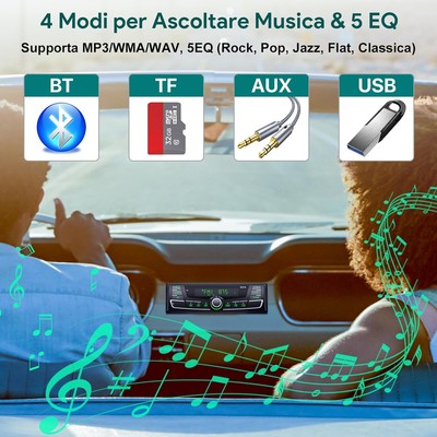 Autoradio Bluetooth RDS 1 Din - AM/FM, USB, Aux, Telecomando