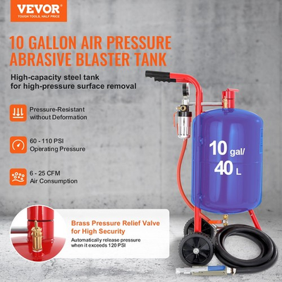 #ad #ad New 10Gal 40L Sandblaster Equipped with Nozzle Shut Off Valve Pressure Gauge C $166.39