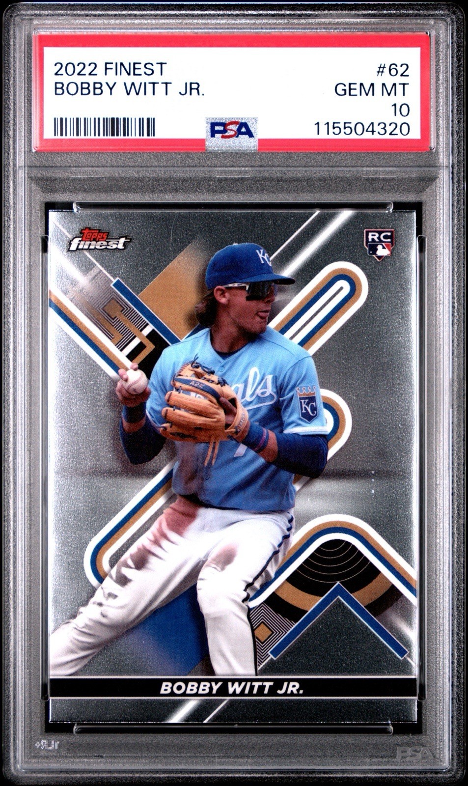 2022 Topps Finest Bobby Witt Jr. #62 Rookie Kansas City Royals PSA 10