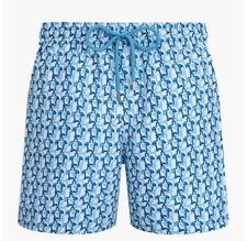 Vilebrequin Moorea DB507 Turtle Print Swim Trunks White Blue Size L