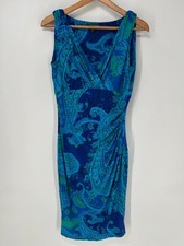 Lauren Ralph Lauren Dress Womens 8 Blue Paisley Print Sheath Wrap Jersey