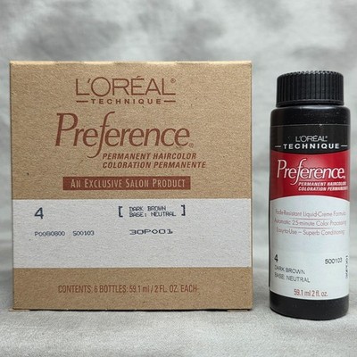 Loreal Preference 4 DARK BROWN Hair Color - FULL BOX of 6 - 2 oz ea